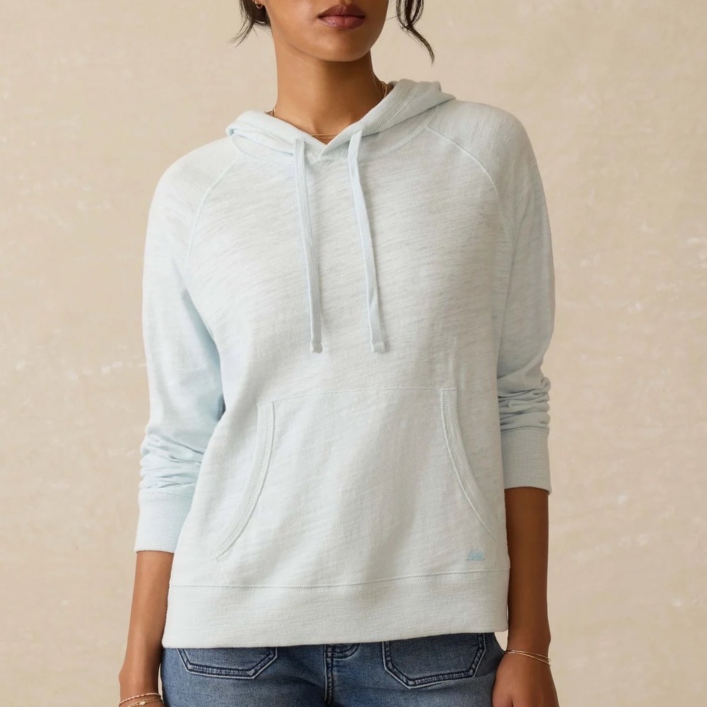 Faherty Sunwashed Slub Hoodie Sky Blue Organic Cotton WKS2414 Women's XL Beach
